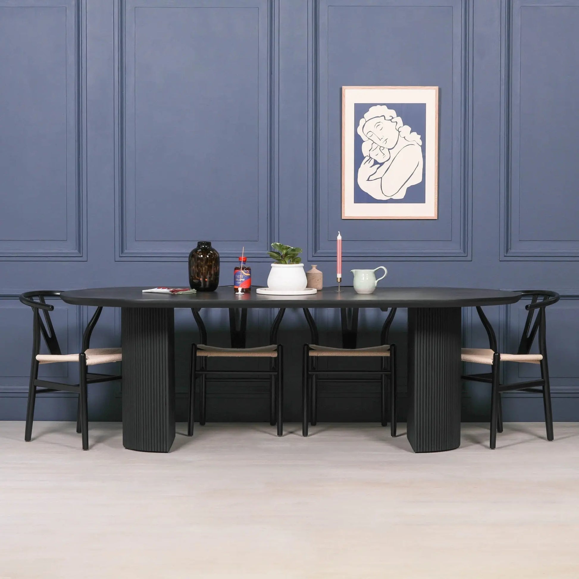 Black Painted Acacia Fluted Oval Dining Table   Nicholas John Interiors