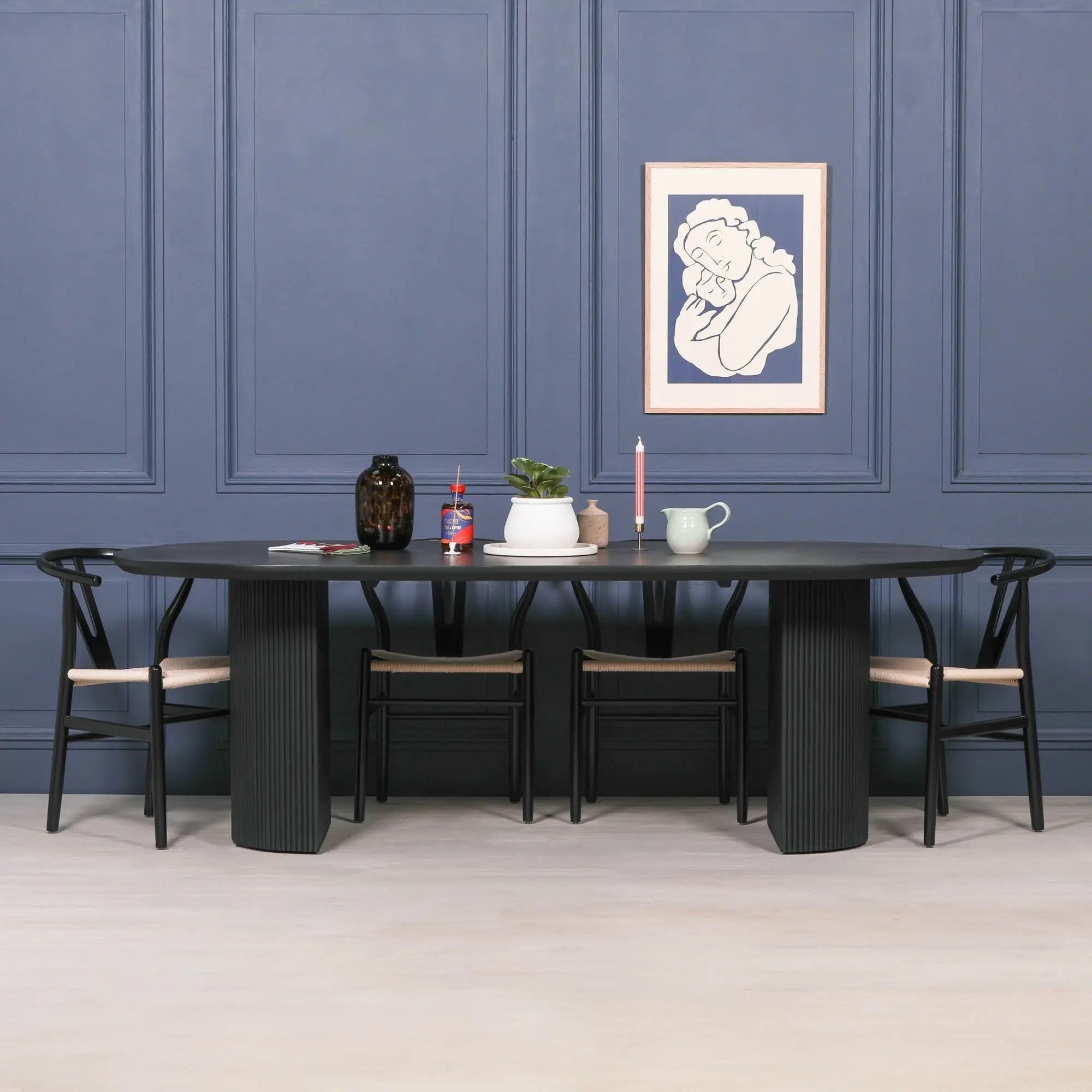 Black Painted Acacia Fluted Oval Dining Table   Nicholas John Interiors
