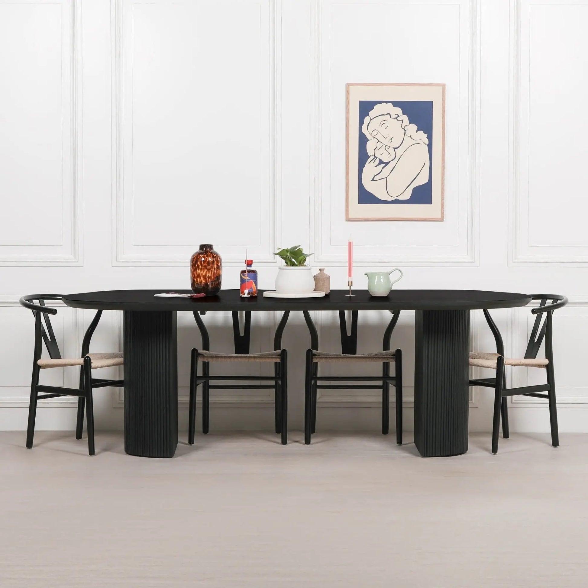 Black Painted Acacia Fluted Oval Dining Table   Nicholas John Interiors