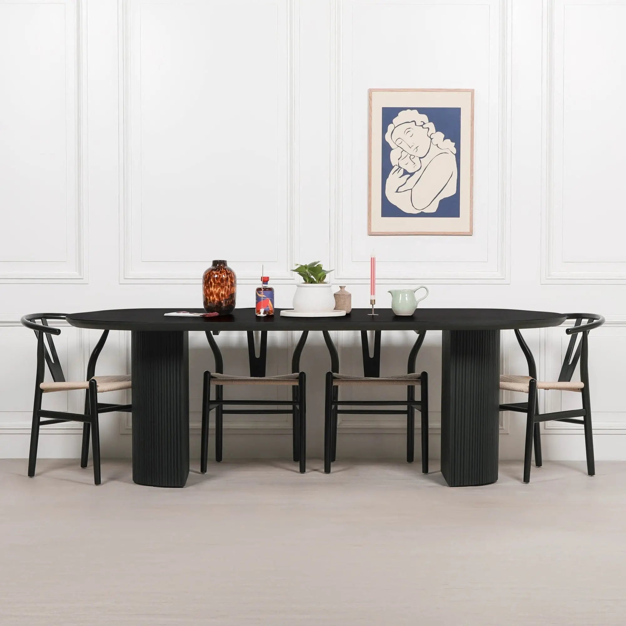 Black Painted Acacia Fluted Oval Dining Table   Nicholas John Interiors