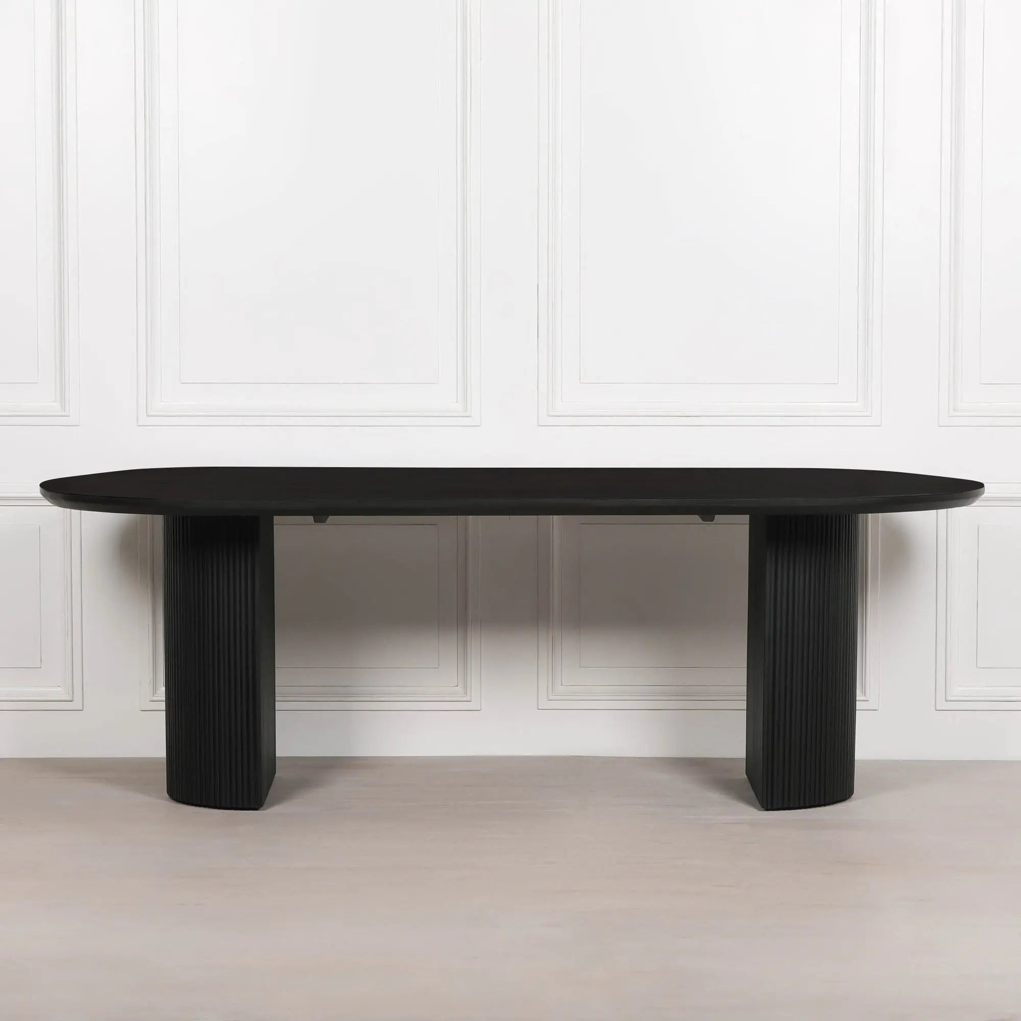 Black Painted Acacia Fluted Oval Dining Table   Nicholas John Interiors