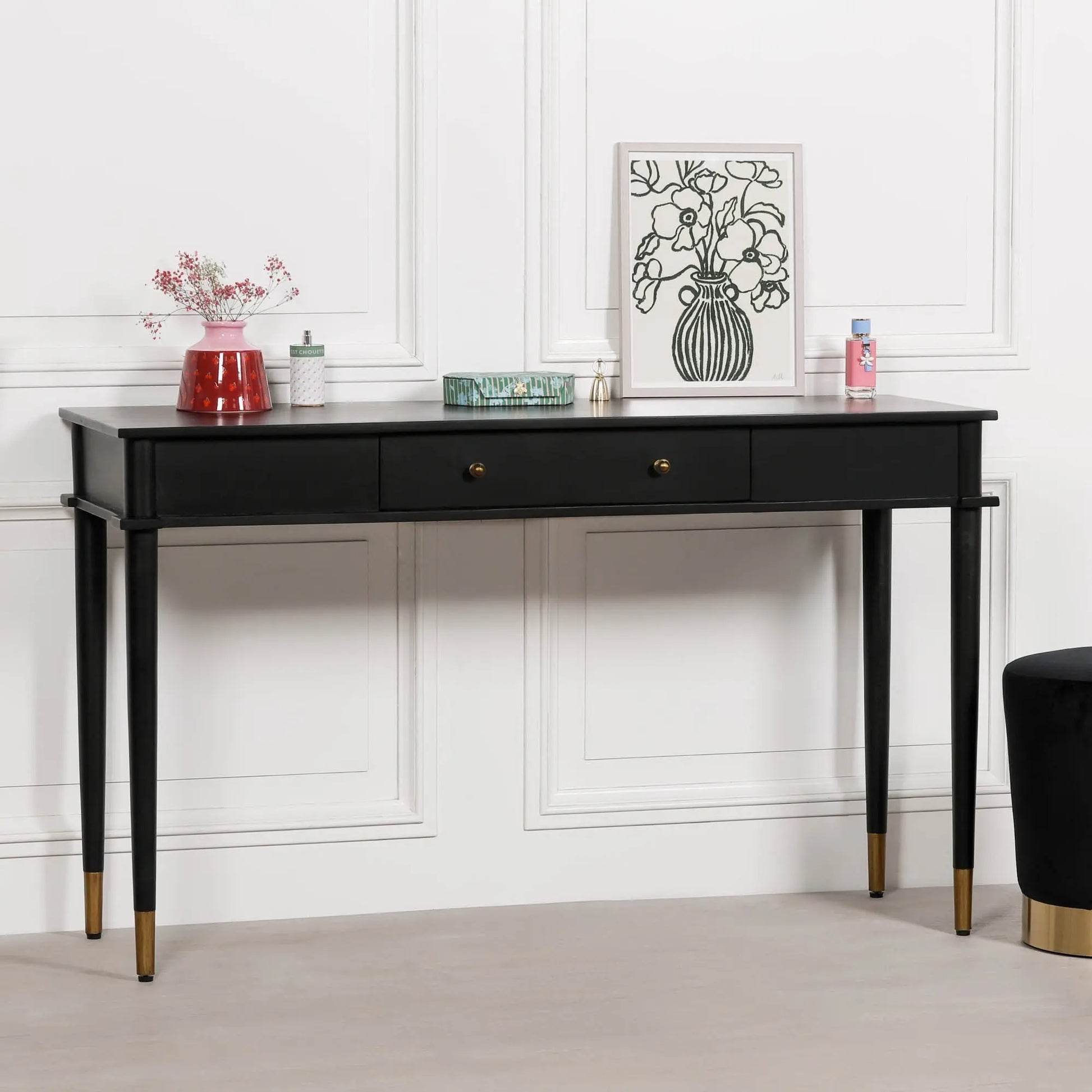 Black Painted Console Table – Handcrafted White Cedar Console with Brass Detailing   Nicholas John Interiors