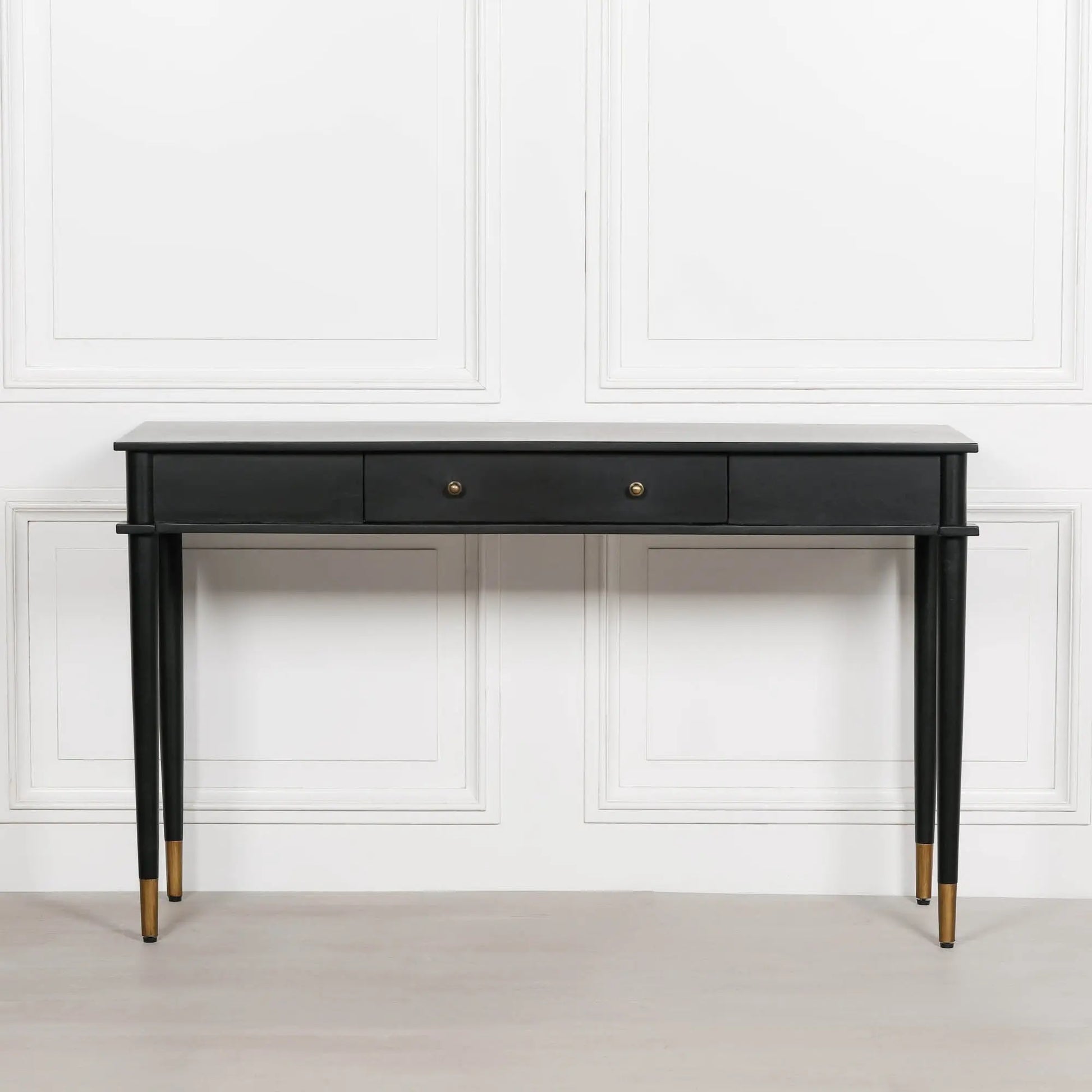 Black Painted Console Table – Handcrafted White Cedar Console with Brass Detailing   Nicholas John Interiors