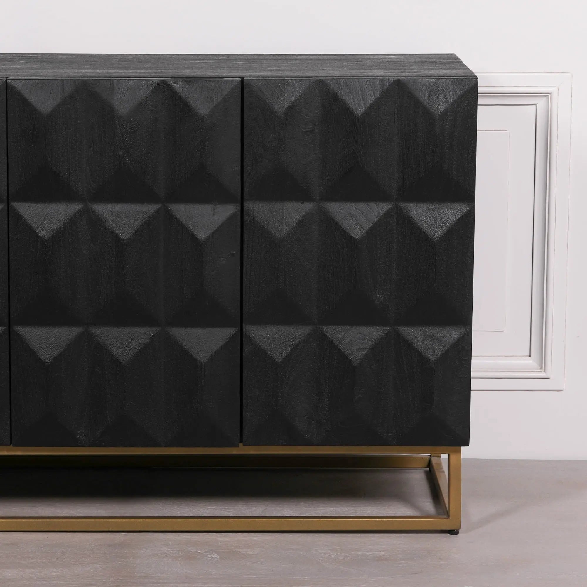 Black Wooden Diamond Pattern Sideboard   Nicholas John Interiors