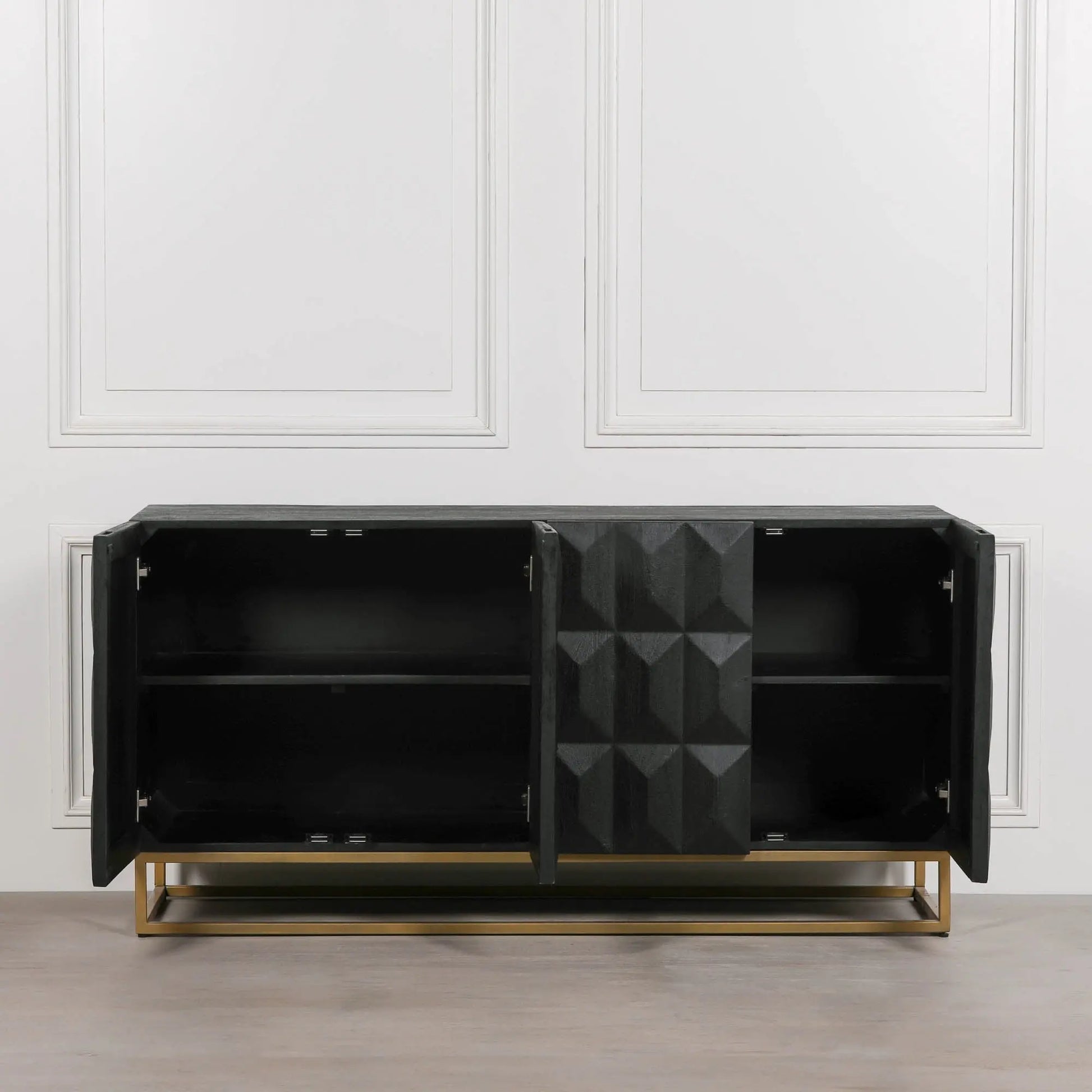 Black Wooden Diamond Pattern Sideboard   Nicholas John Interiors
