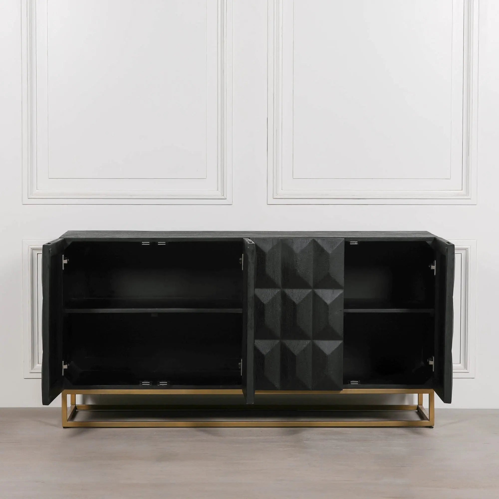 Black Wooden Diamond Pattern Sideboard   Nicholas John Interiors