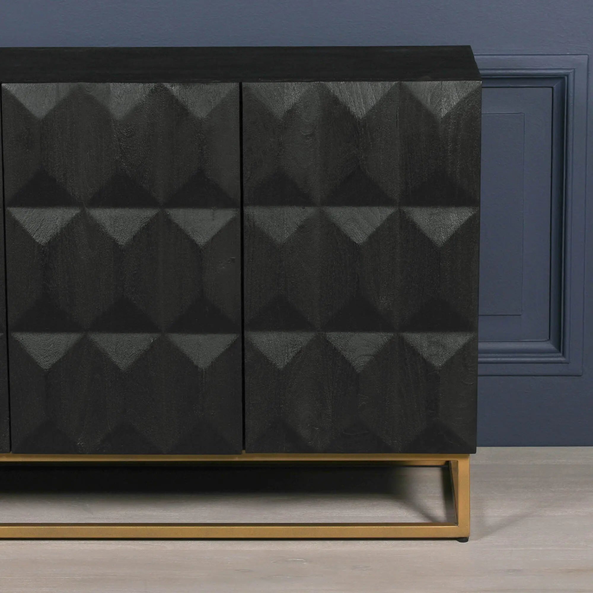 Black Wooden Diamond Pattern Sideboard   Nicholas John Interiors