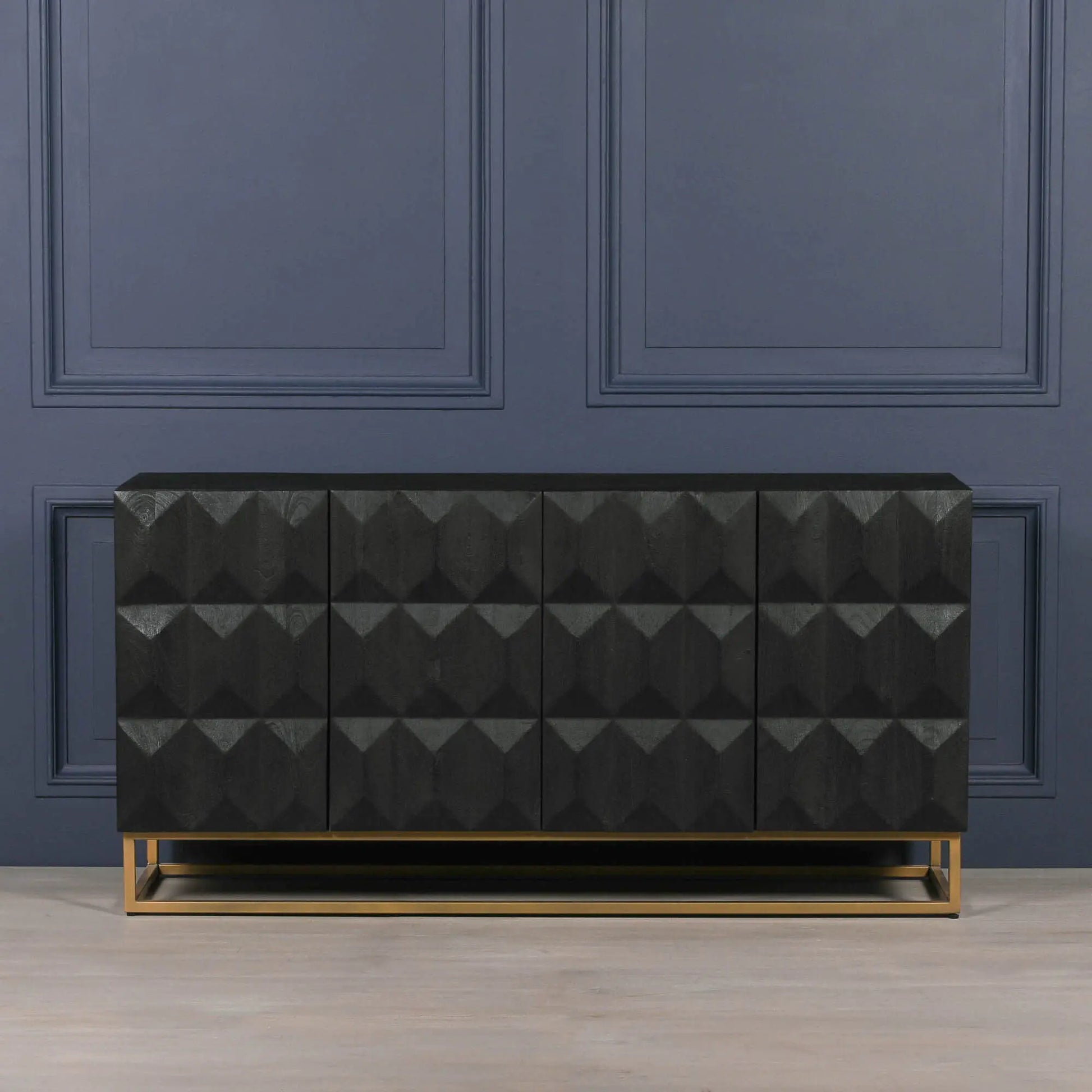 Black Wooden Diamond Pattern Sideboard   Nicholas John Interiors