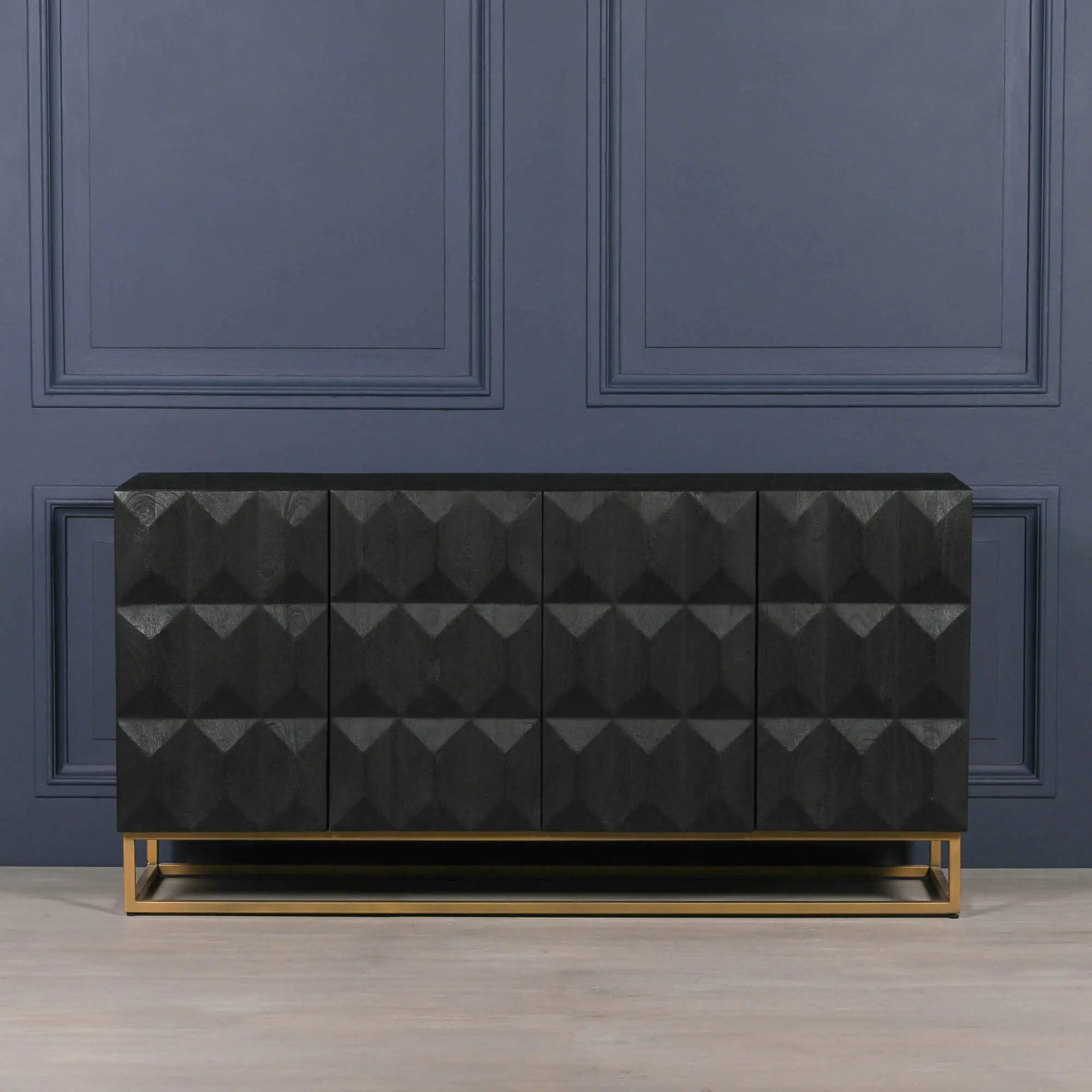 Black Wooden Diamond Pattern Sideboard   Nicholas John Interiors