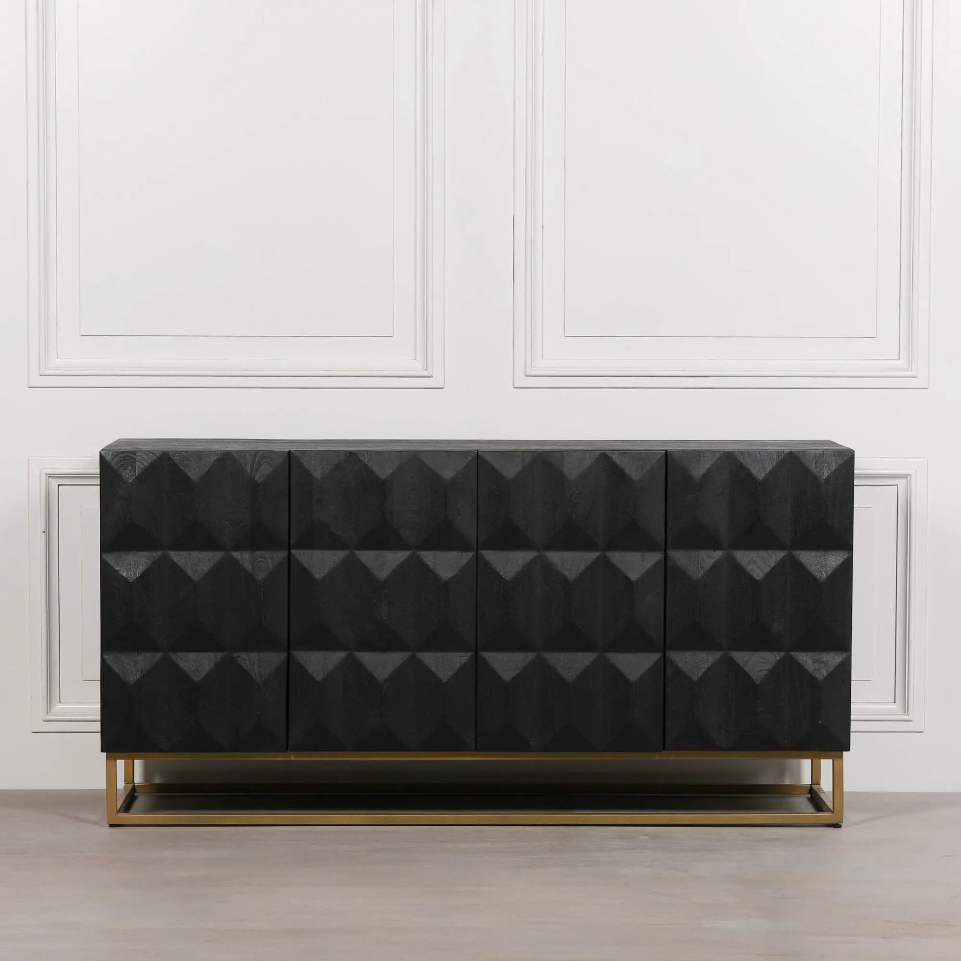 Black Wooden Diamond Pattern Sideboard   Nicholas John Interiors