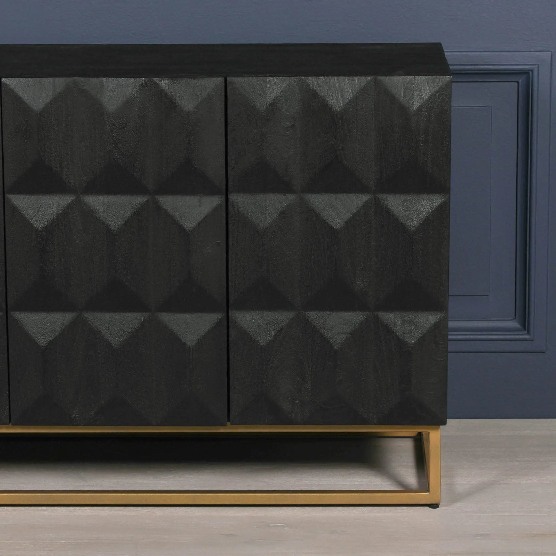 Black Wooden Diamond Pattern Sideboard   Nicholas John Interiors