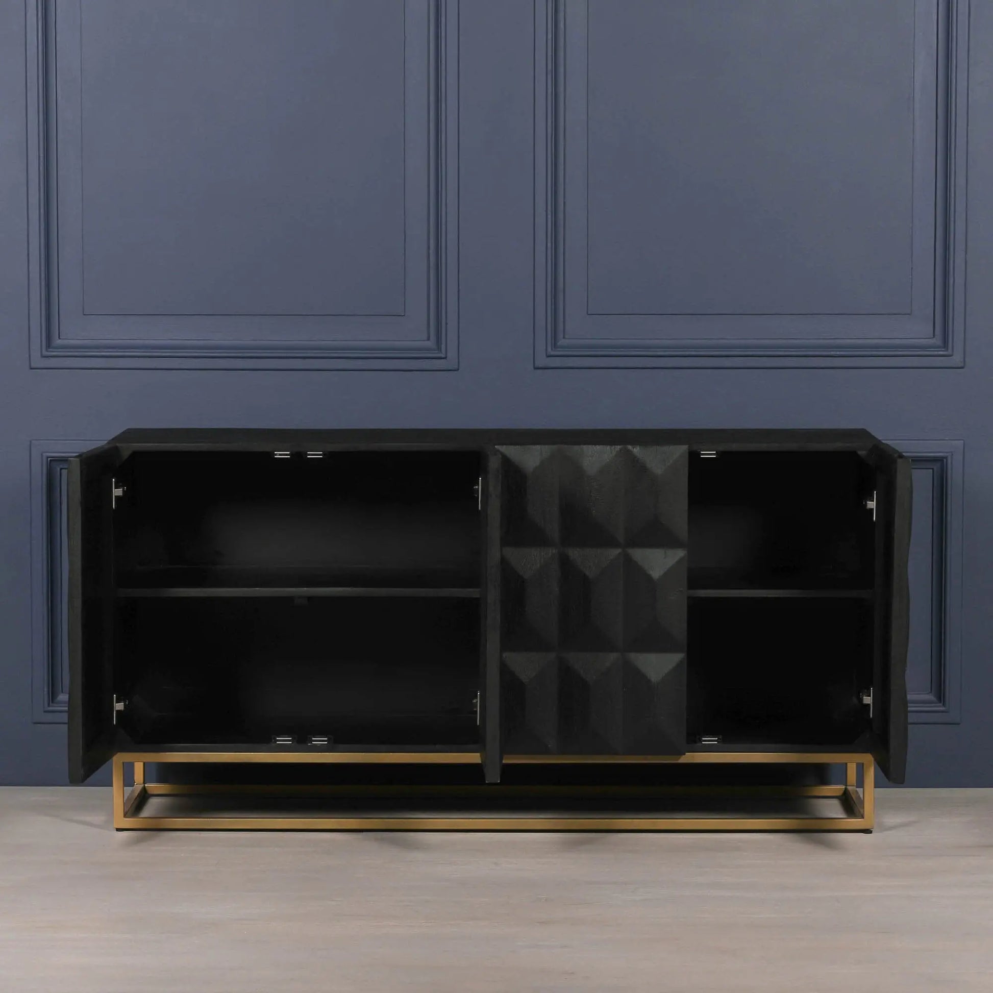 Black Wooden Diamond Pattern Sideboard   Nicholas John Interiors