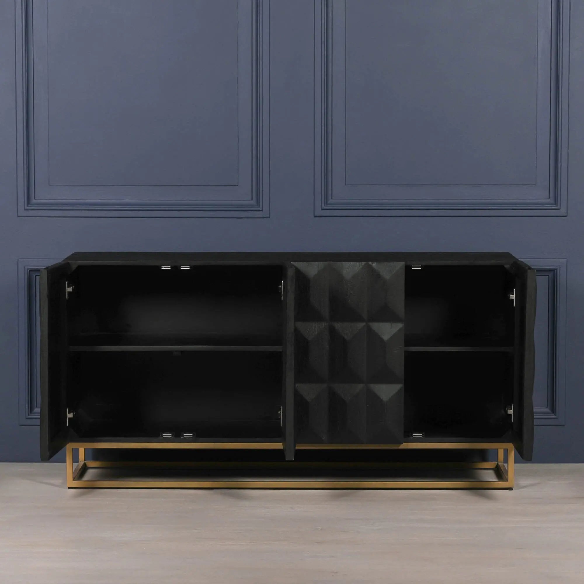 Black Wooden Diamond Pattern Sideboard   Nicholas John Interiors