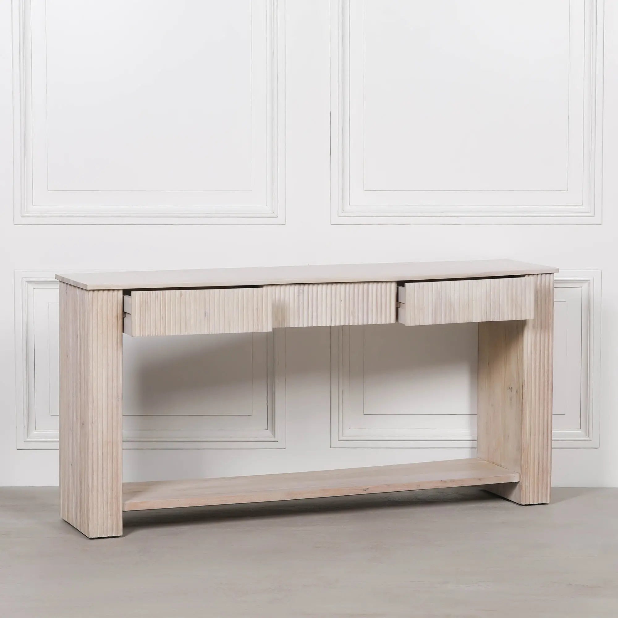 Blanche Acacia Fluted Console Table   Nicholas John Interiors