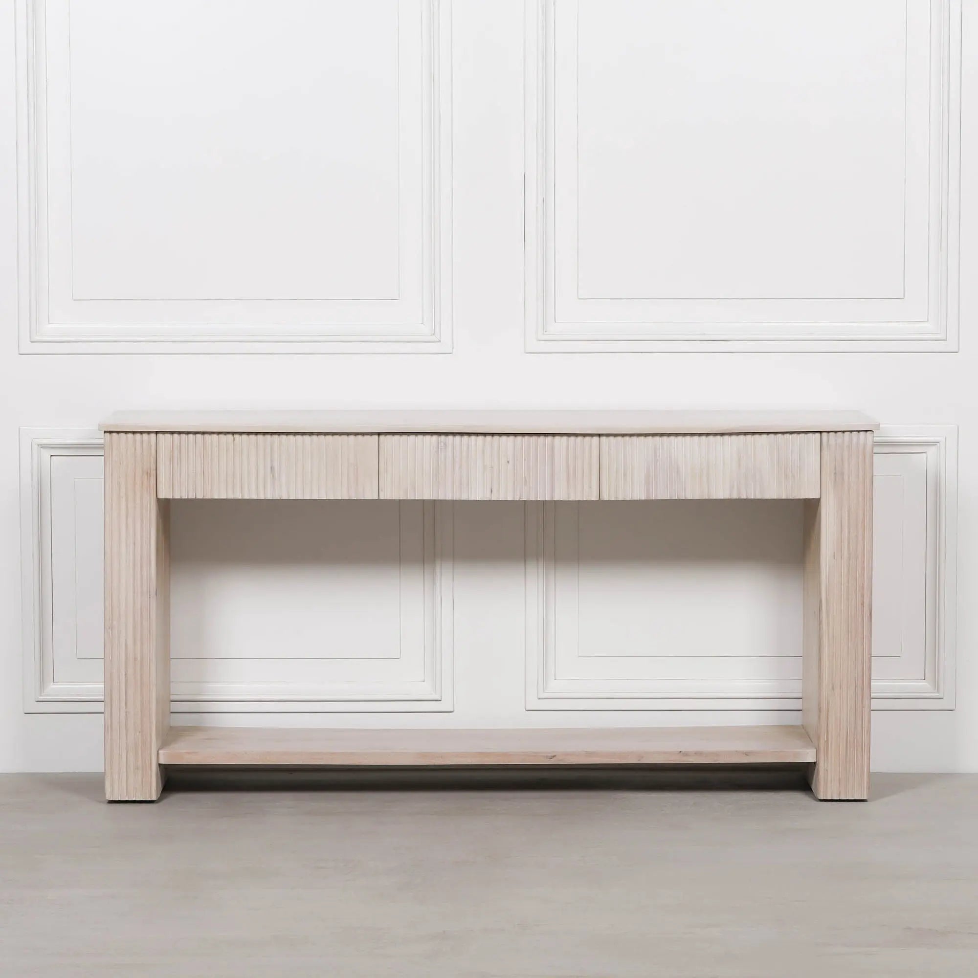 Blanche Acacia Fluted Console Table   Nicholas John Interiors