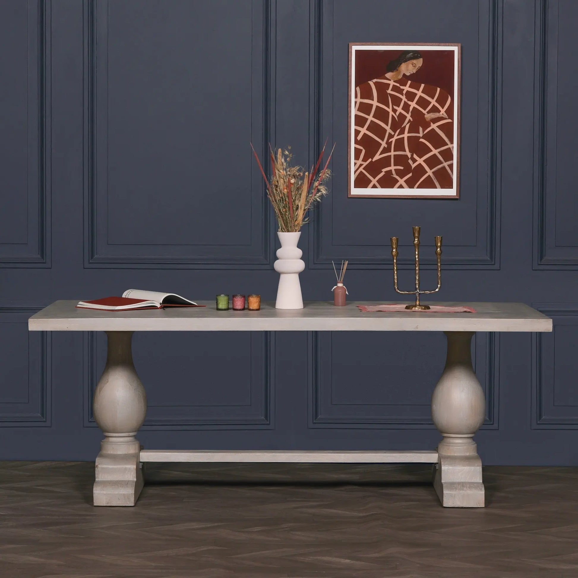 Blanche Wood Rustic Washed Rectangular Dining Table 210cm   Nicholas John Interiors