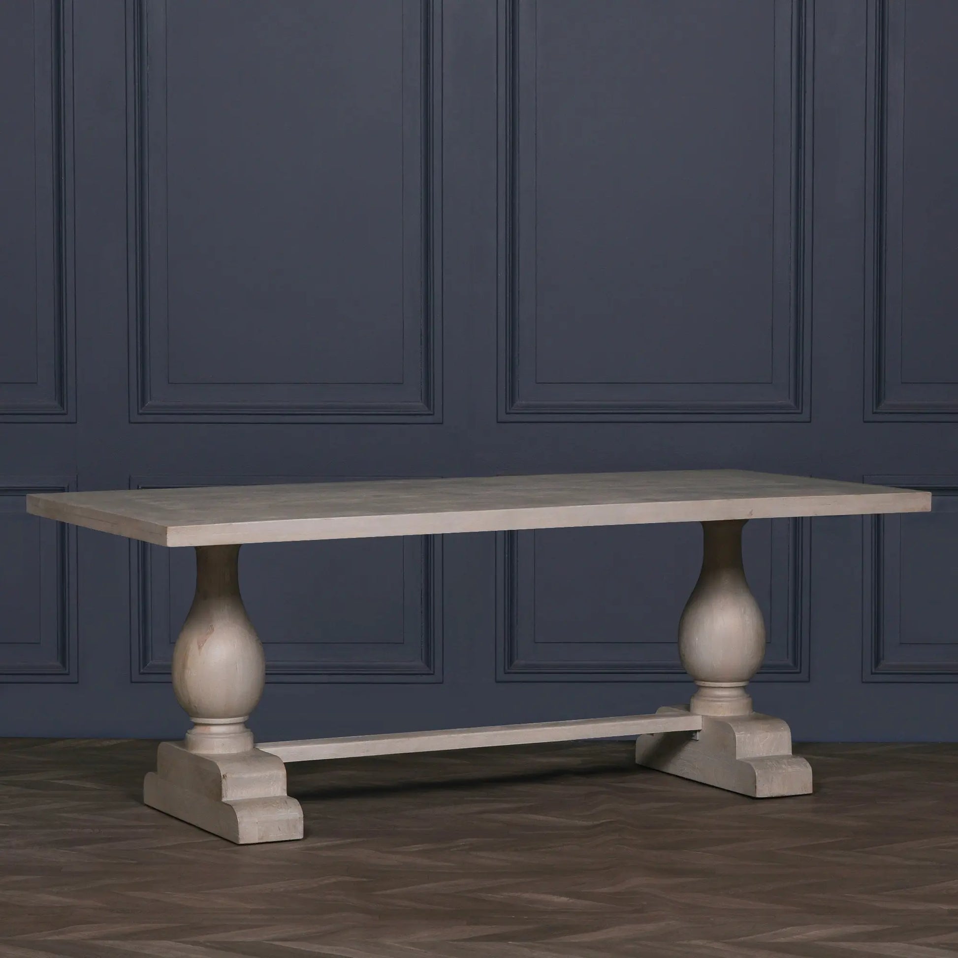 Blanche Wood Rustic Washed Rectangular Dining Table 210cm   Nicholas John Interiors