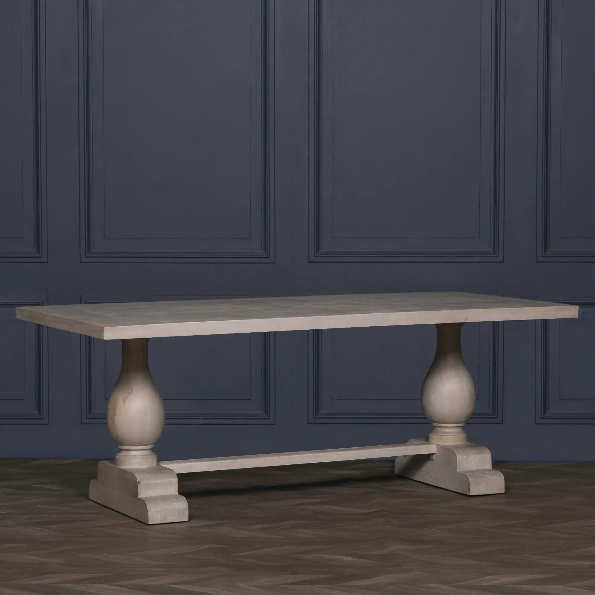 Blanche Wood Rustic Washed Rectangular Dining Table 210cm   Nicholas John Interiors