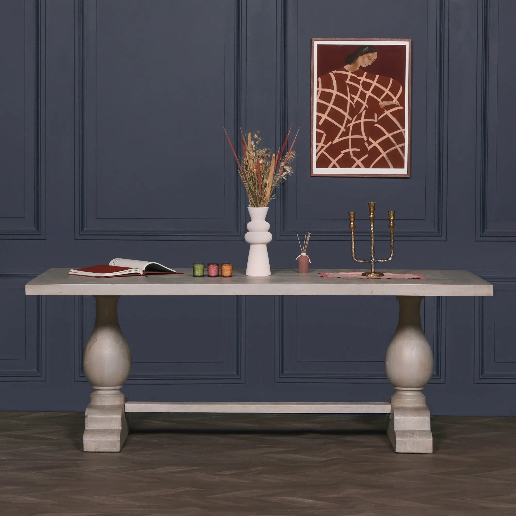 Blanche Wood Rustic Washed Rectangular Dining Table 210cm   Nicholas John Interiors