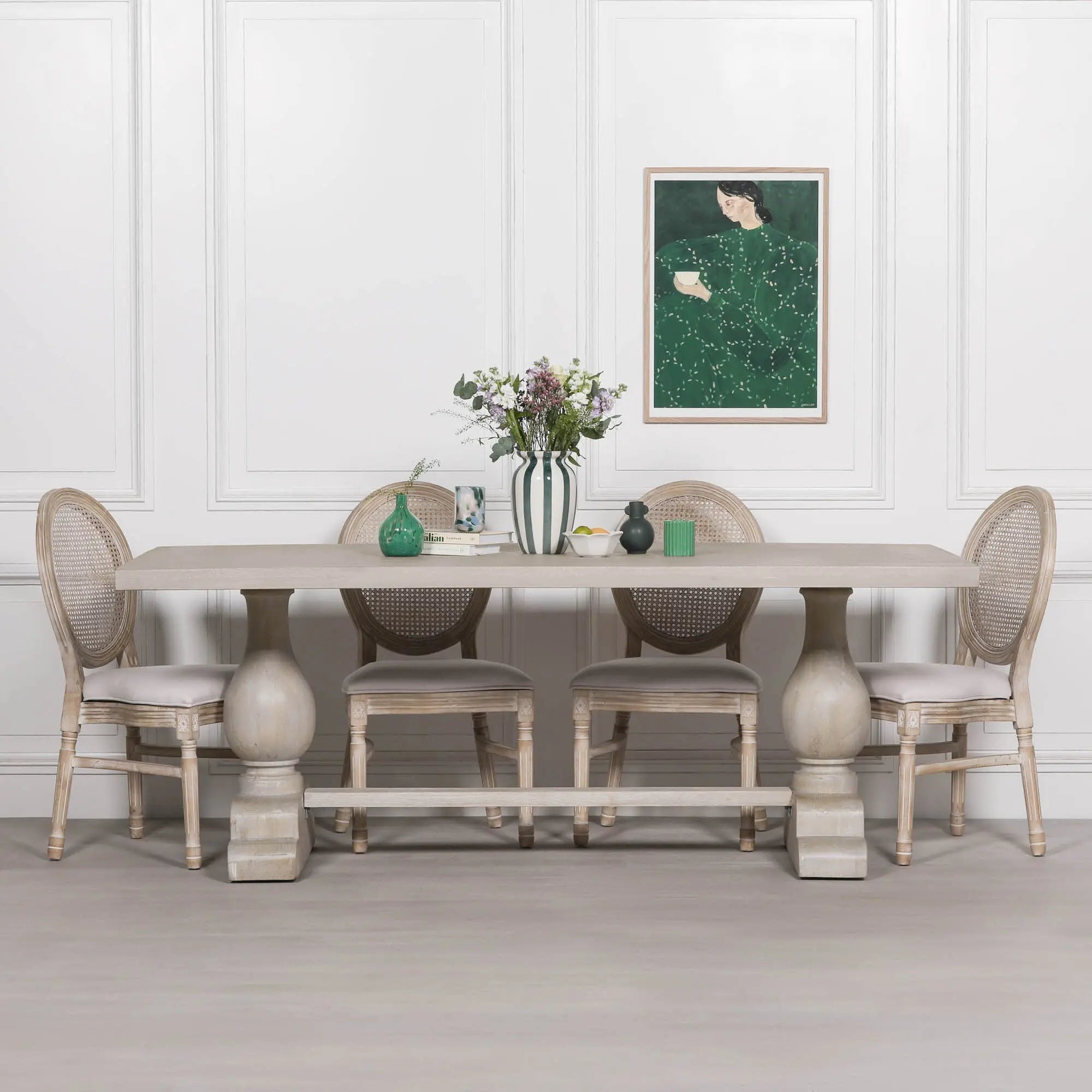 Blanche Wood Rustic Washed Rectangular Dining Table 210cm   Nicholas John Interiors