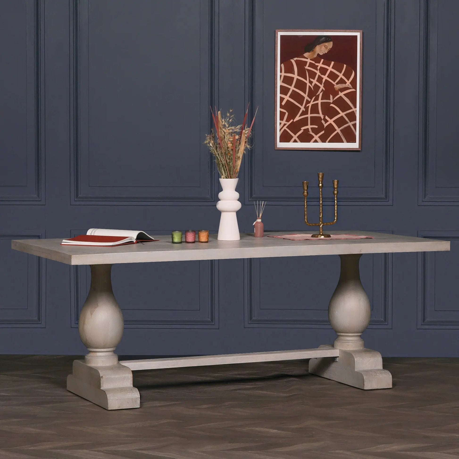 Blanche Wood Rustic Washed Rectangular Dining Table 210cm   Nicholas John Interiors