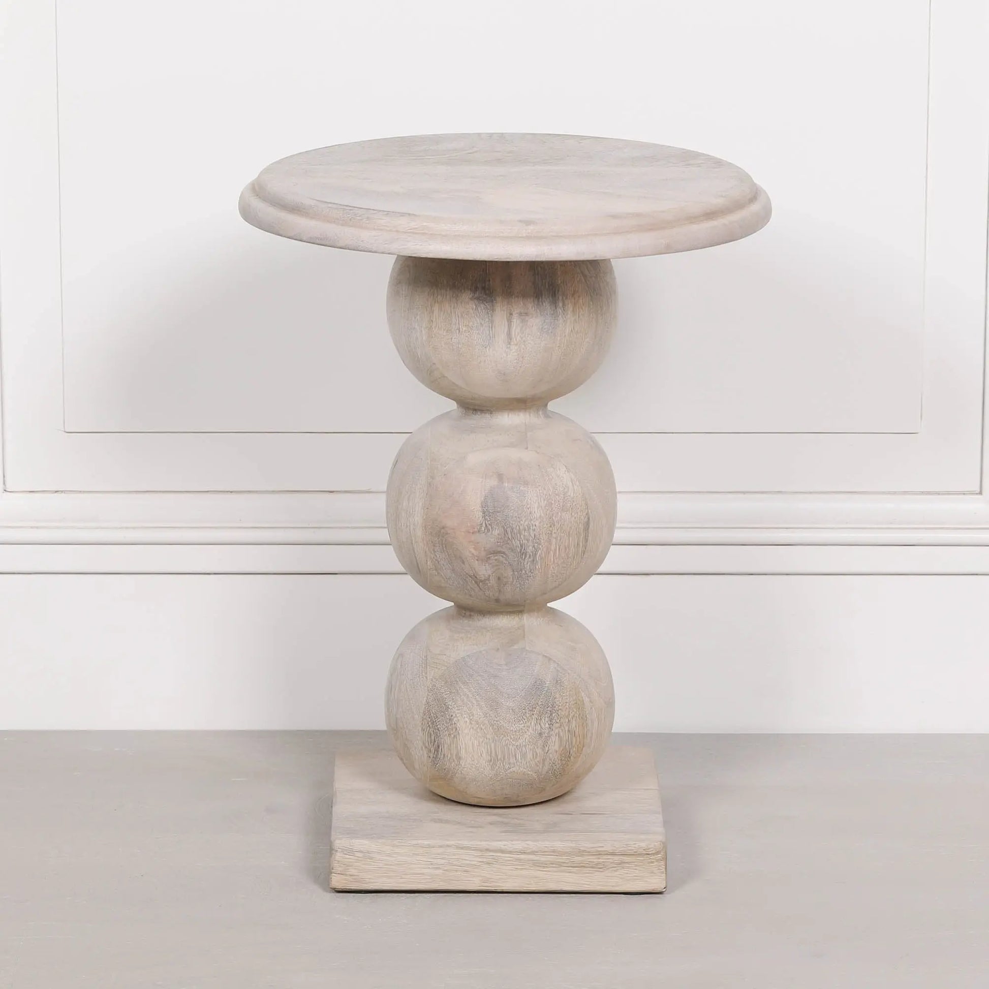 Blanchie Wooden Stacked Ball Side Occasional Table   Nicholas John Interiors