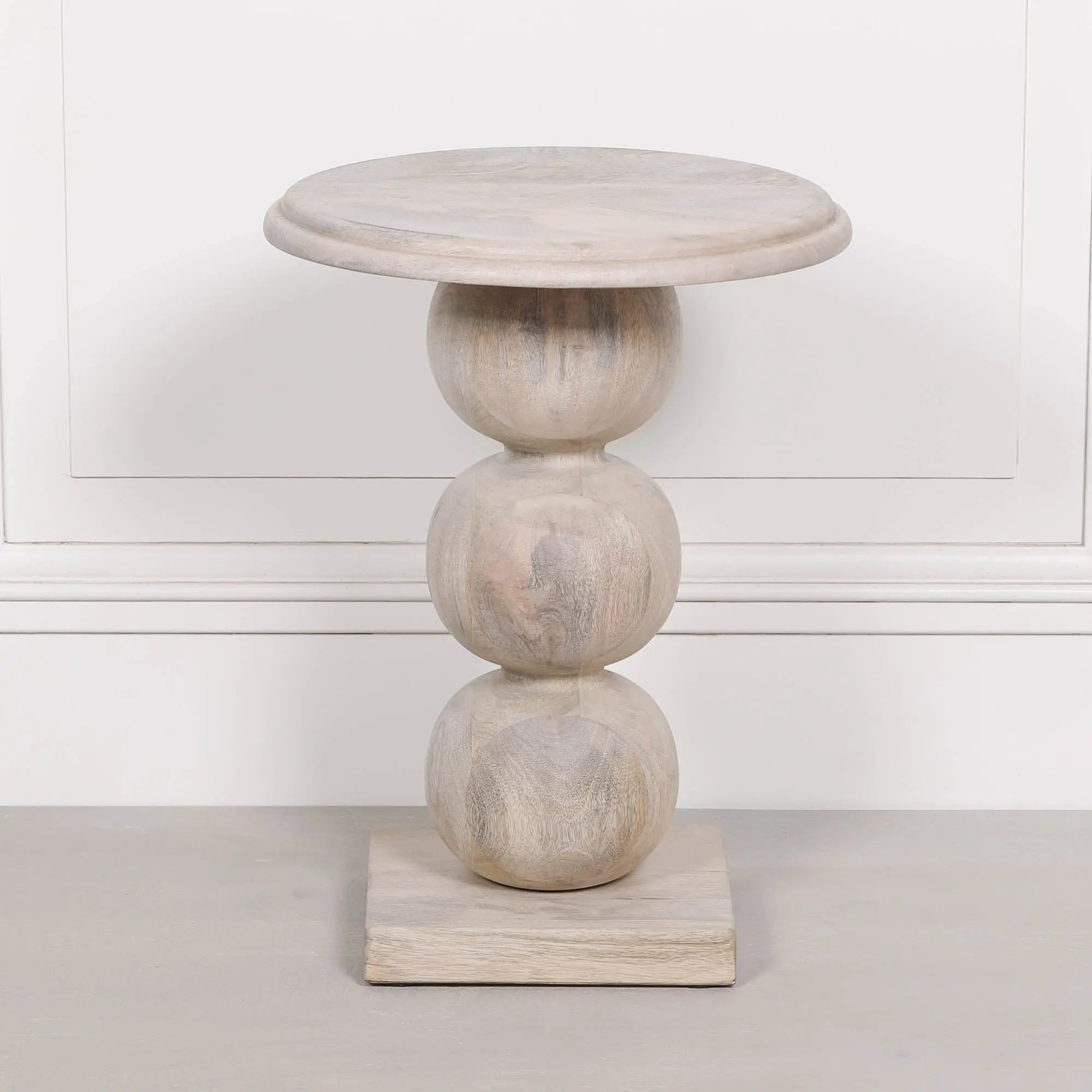 Blanchie Wooden Stacked Ball Side Occasional Table   Nicholas John Interiors