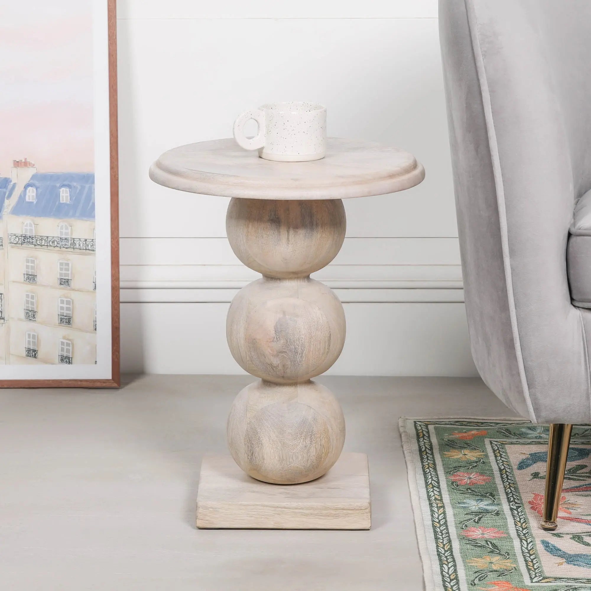 Blanchie Wooden Stacked Ball Side Occasional Table   Nicholas John Interiors
