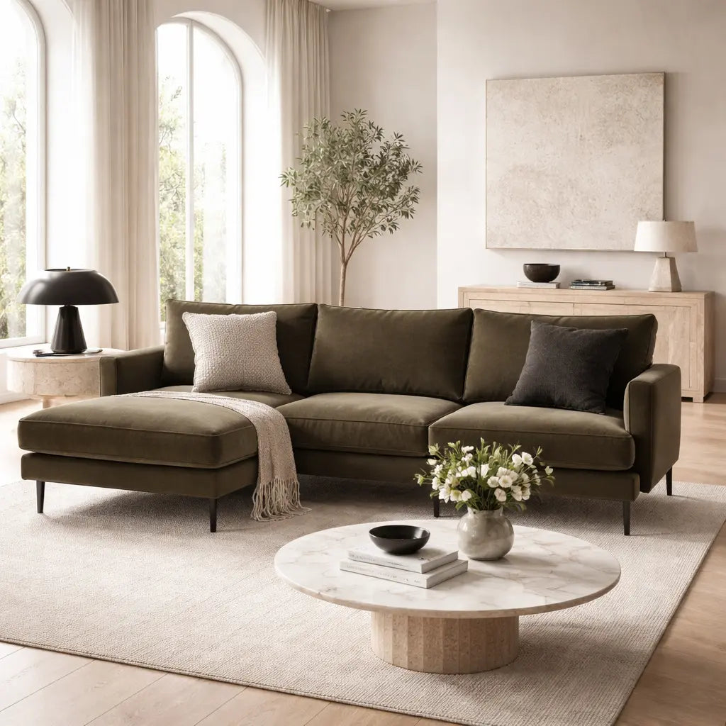 Bloomsbury Chaise Sofa Left Hand - Verona Seaweed   Nicholas John Interiors