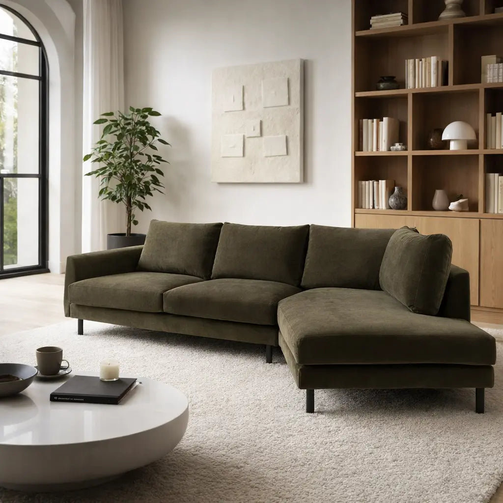 Bloomsbury Chaise Sofa Right Hand - Verona Seaweed   Nicholas John Interiors