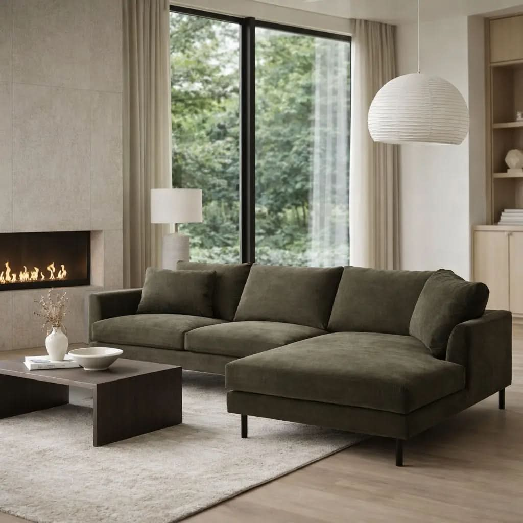 Bloomsbury Chaise Sofa Right Hand - Verona Seaweed   Nicholas John Interiors
