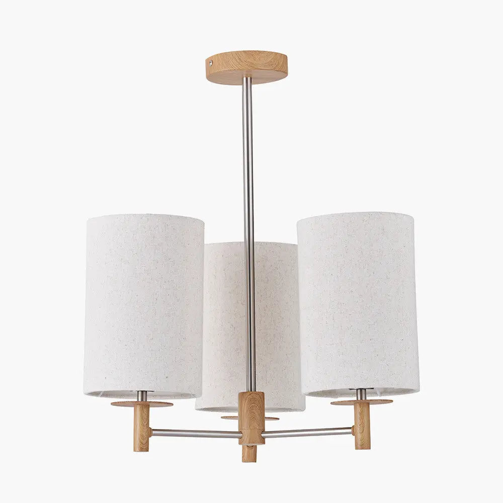 Bonham 3 Light Pendant – Natural Wood Veneer & Silver Metal  Nicholas John Interiors