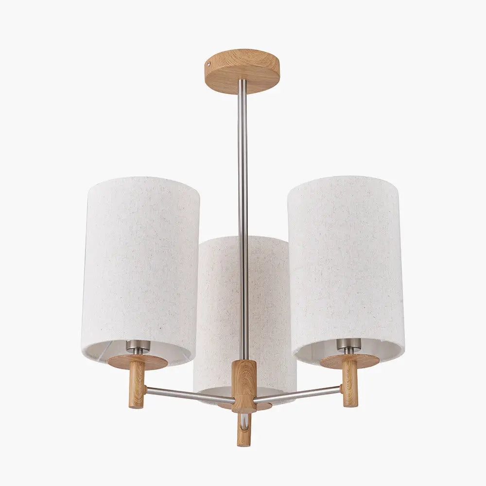 Bonham 3 Light Pendant – Natural Wood Veneer & Silver Metal  Nicholas John Interiors
