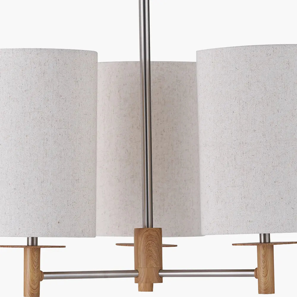 Bonham 3 Light Pendant – Natural Wood Veneer & Silver Metal  Nicholas John Interiors
