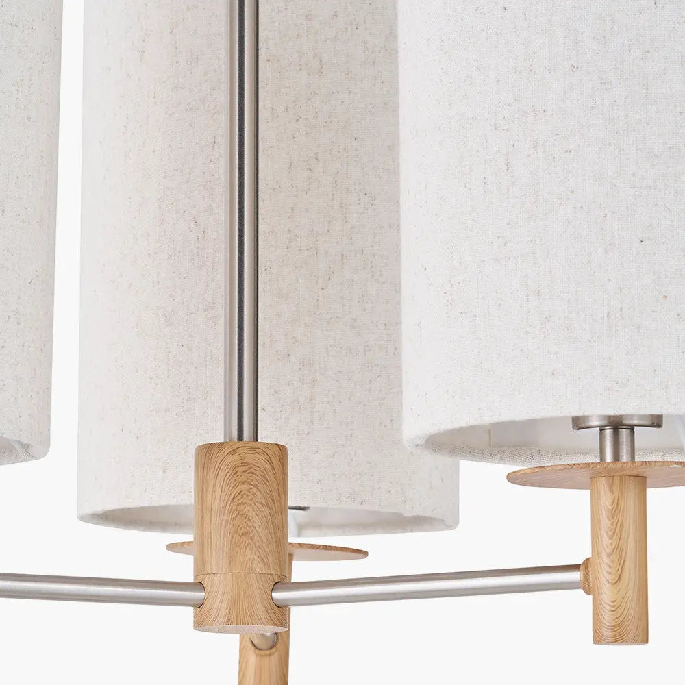 Bonham 3 Light Pendant – Natural Wood Veneer & Silver Metal  Nicholas John Interiors