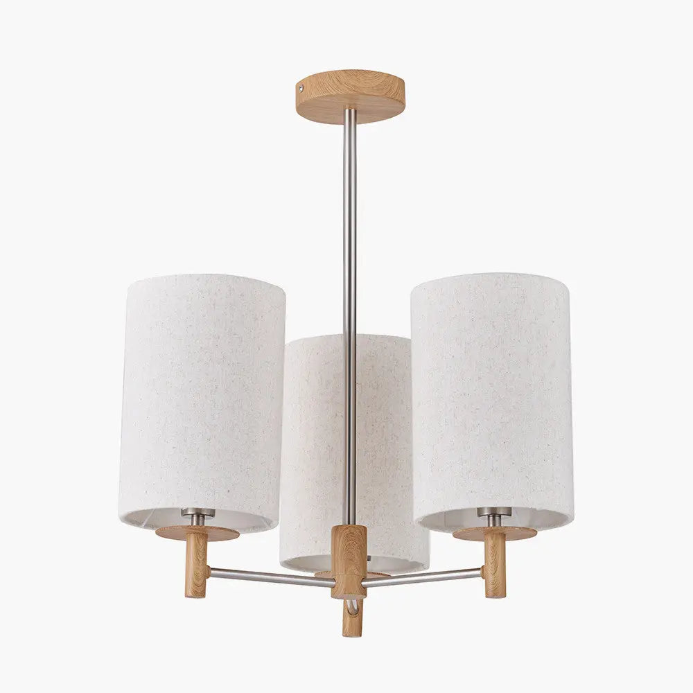Bonham 3 Light Pendant – Natural Wood Veneer & Silver Metal  Nicholas John Interiors