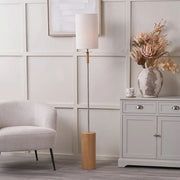 Bonham Natural Wood Veneer & Silver Metal Floor Lamp  Nicholas John Interiors