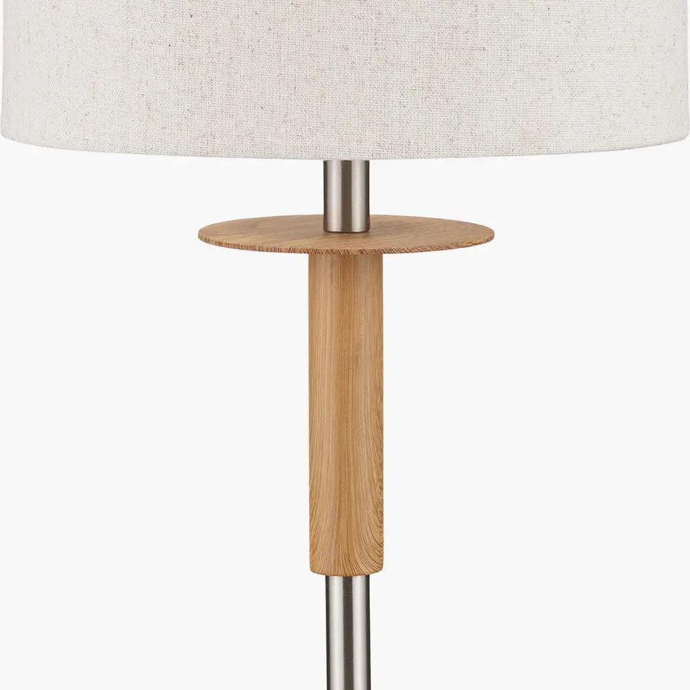Bonham Natural Wood Veneer & Silver Metal Floor Lamp  Nicholas John Interiors