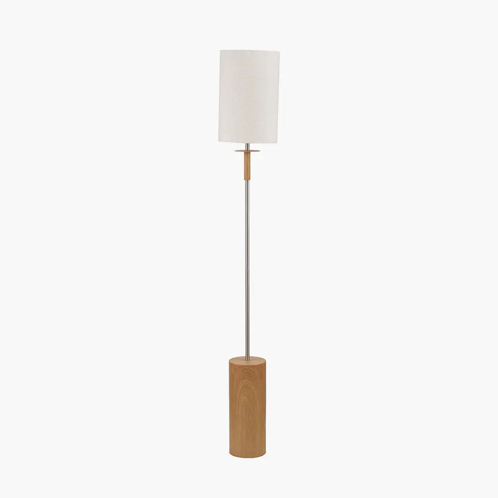 Bonham Natural Wood Veneer & Silver Metal Floor Lamp  Nicholas John Interiors