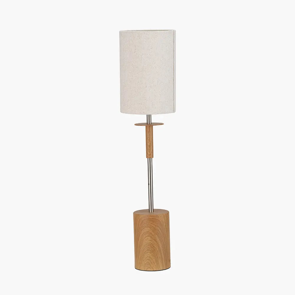 Bonham Natural Wood Veneer & Silver Metal Table Lamp  Nicholas John Interiors