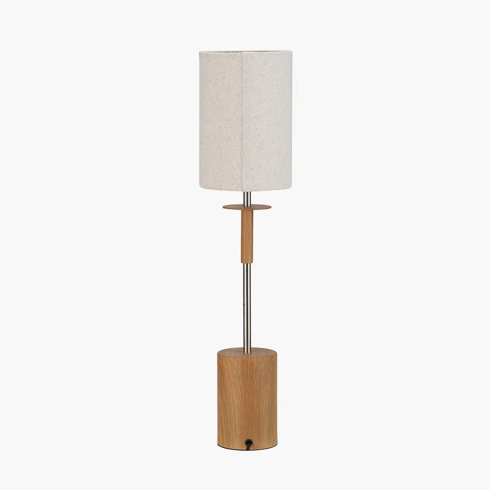Bonham Natural Wood Veneer & Silver Metal Table Lamp  Nicholas John Interiors