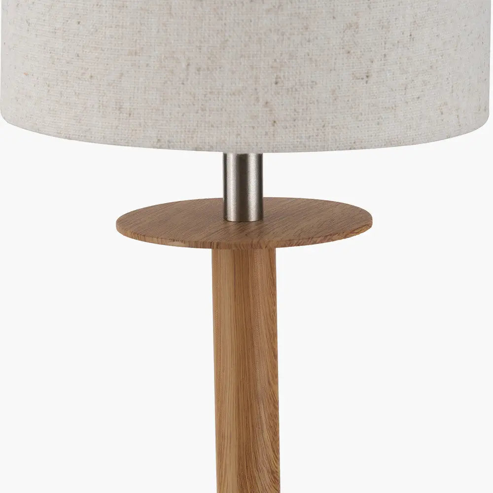 Bonham Natural Wood Veneer & Silver Metal Table Lamp  Nicholas John Interiors