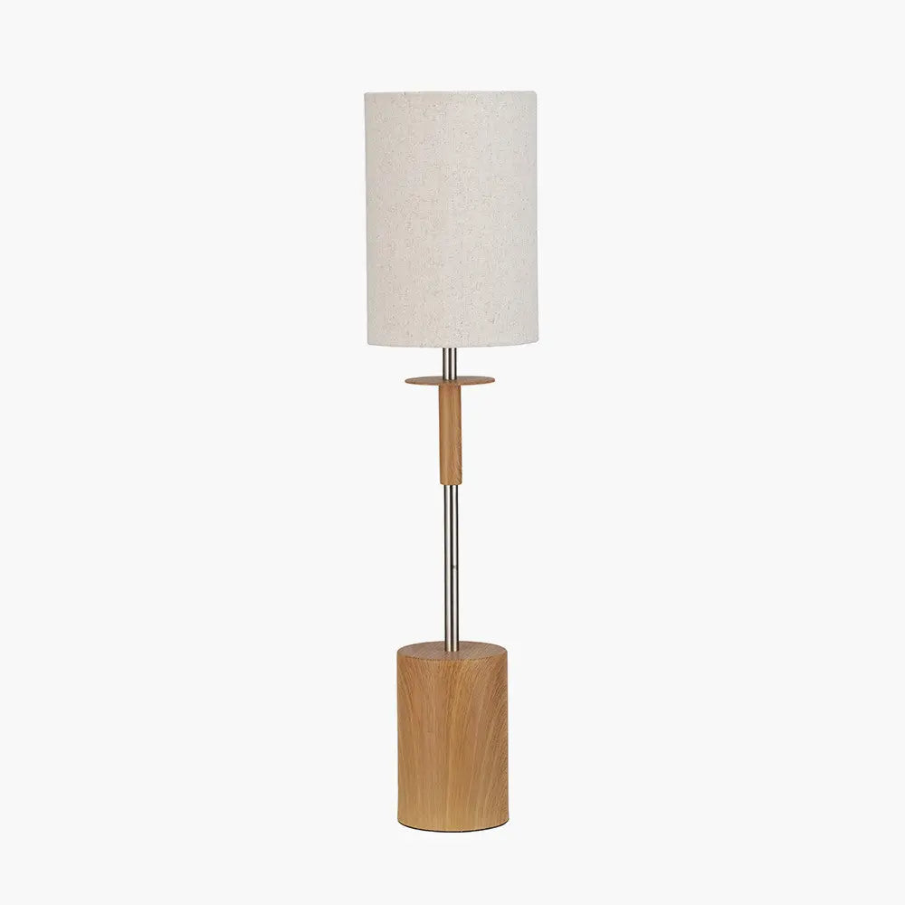 Bonham Natural Wood Veneer & Silver Metal Table Lamp  Nicholas John Interiors