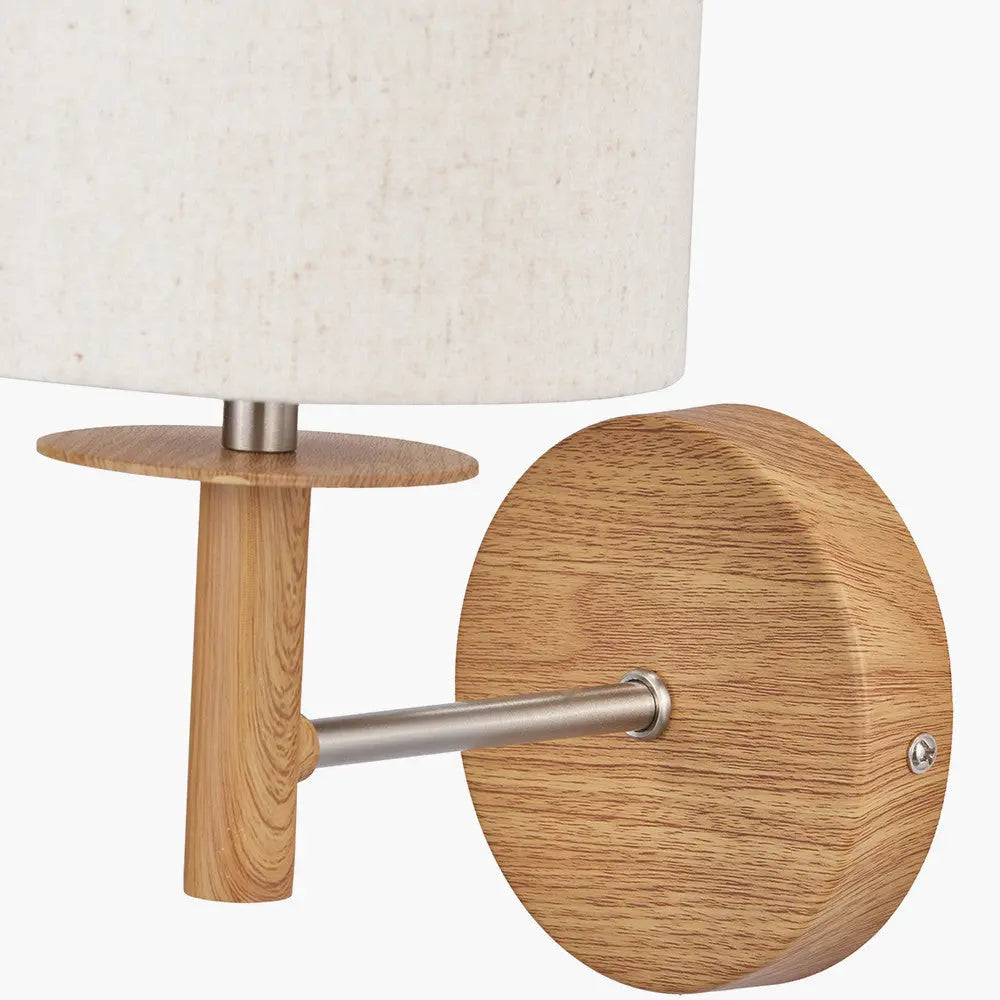 Bonham Natural Wood Veneer and Silver Metal Wall Light  Nicholas John Interiors