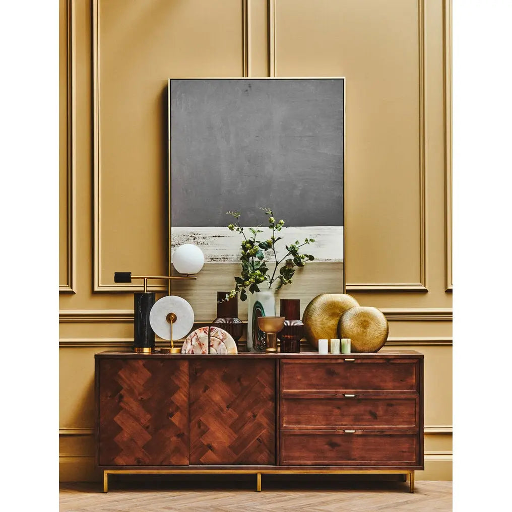 Brando Acacia Wood Effect Sideboard with Herringbone Pattern   Nicholas John Interiors
