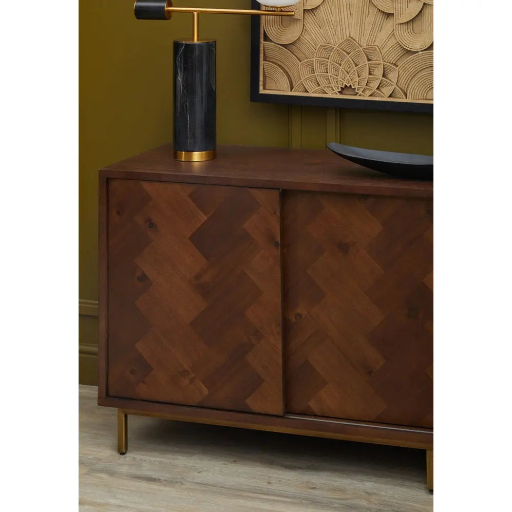 Brando Acacia Wood Effect Sideboard with Herringbone Pattern   Nicholas John Interiors