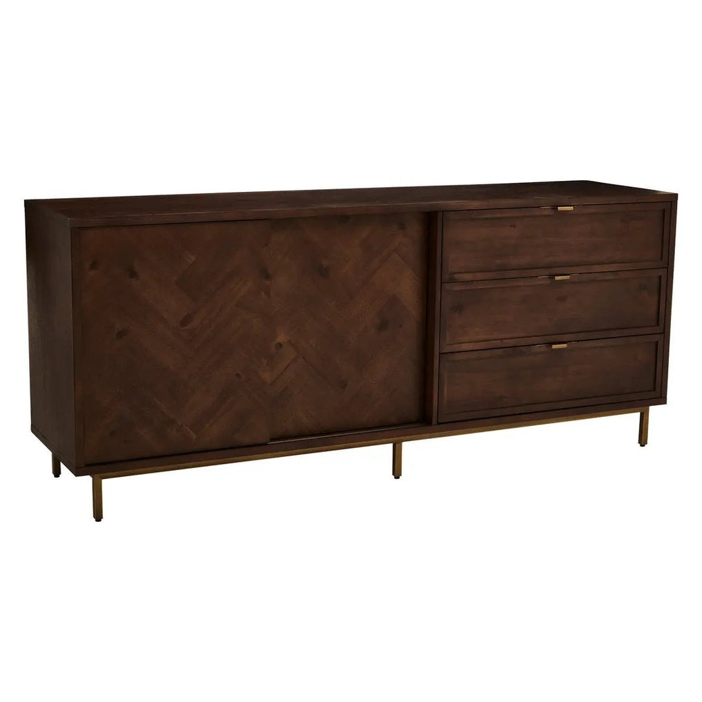 Brando Acacia Wood Effect Sideboard with Herringbone Pattern   Nicholas John Interiors
