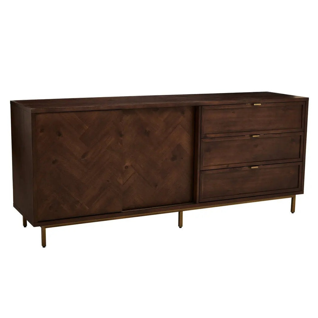 Brando Acacia Wood Effect Sideboard with Herringbone Pattern   Nicholas John Interiors