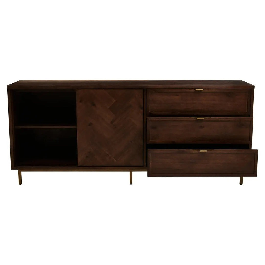 Brando Acacia Wood Effect Sideboard with Herringbone Pattern   Nicholas John Interiors