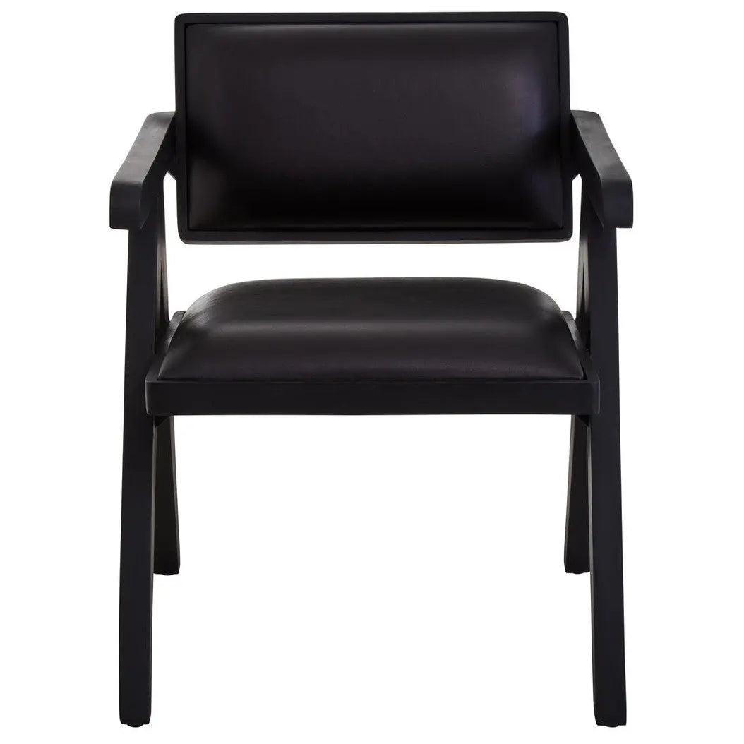 Bronson Black Leather Armchair with Wood Frame   Nicholas John Interiors